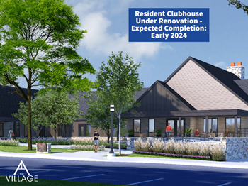a rendering of the resident clubhouse under renovation expected completion in early 2024 at the residences at the at The Village Apartments, Wixom, Michigan